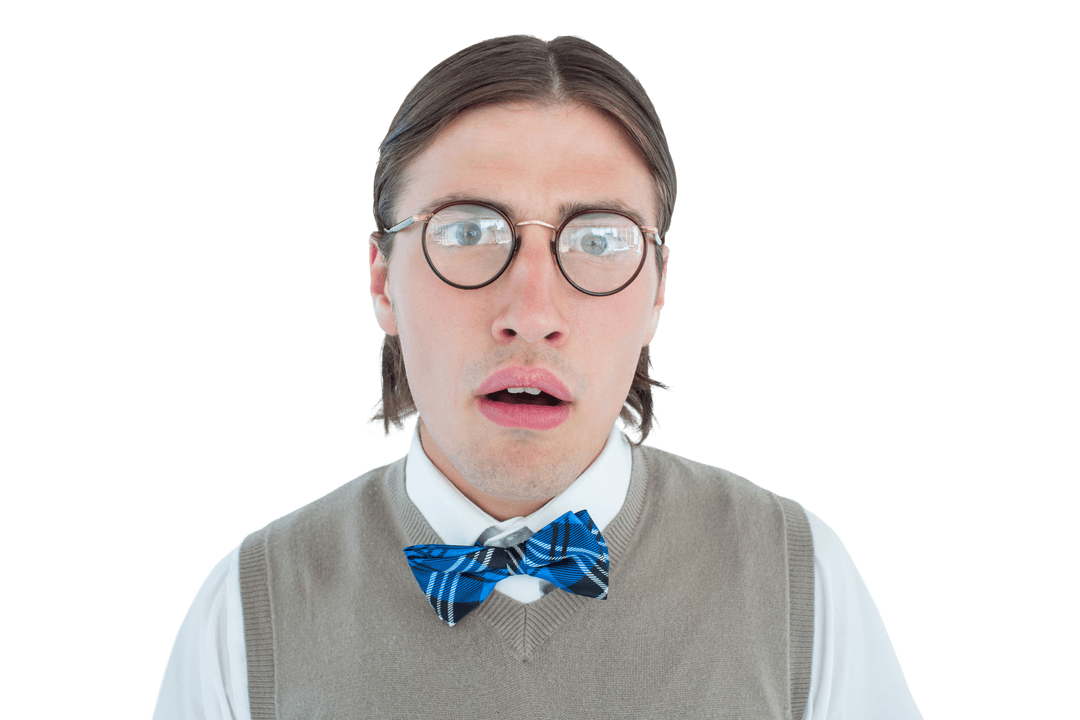 Surprised Geeky Hipster with Transparent Background