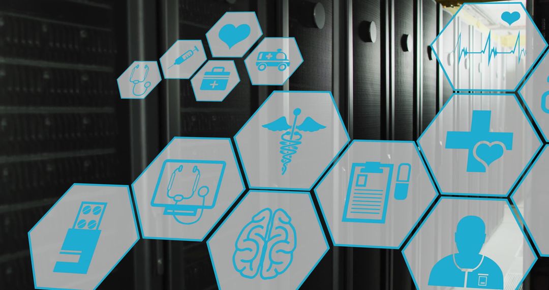 Medical Network Icons Overlay on Server Background