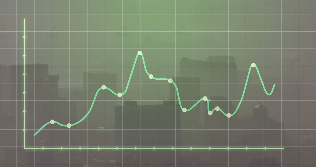 Green Line Chart Overlay on Hazy Cityscape