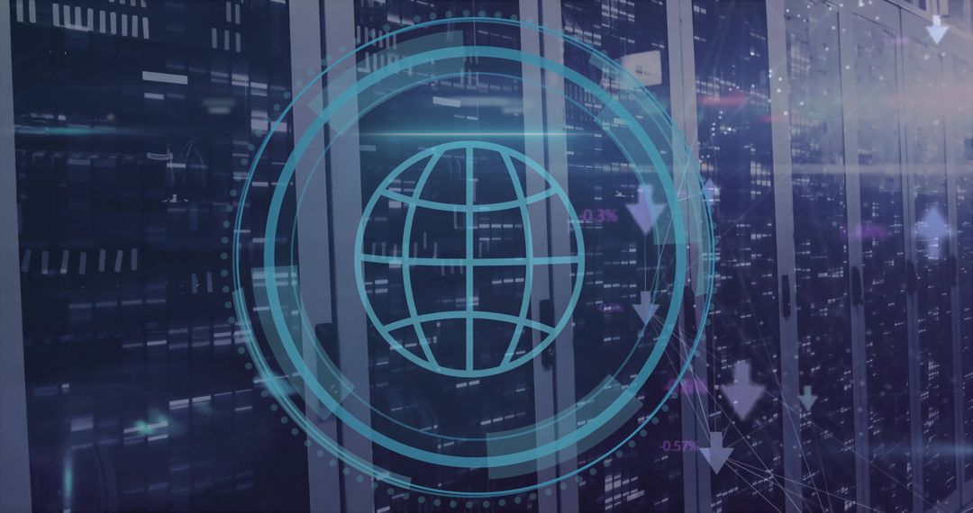 Digital Globe Icon Over Servers Illustrating Global Connectivity