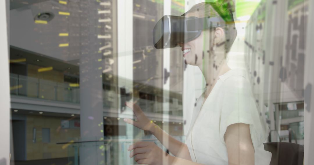Woman Using VR Headset in Data Center Environment