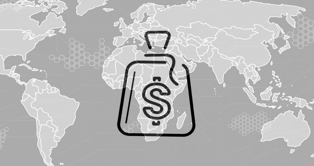 Digital Financial Icon Over World Map Representing Global Business