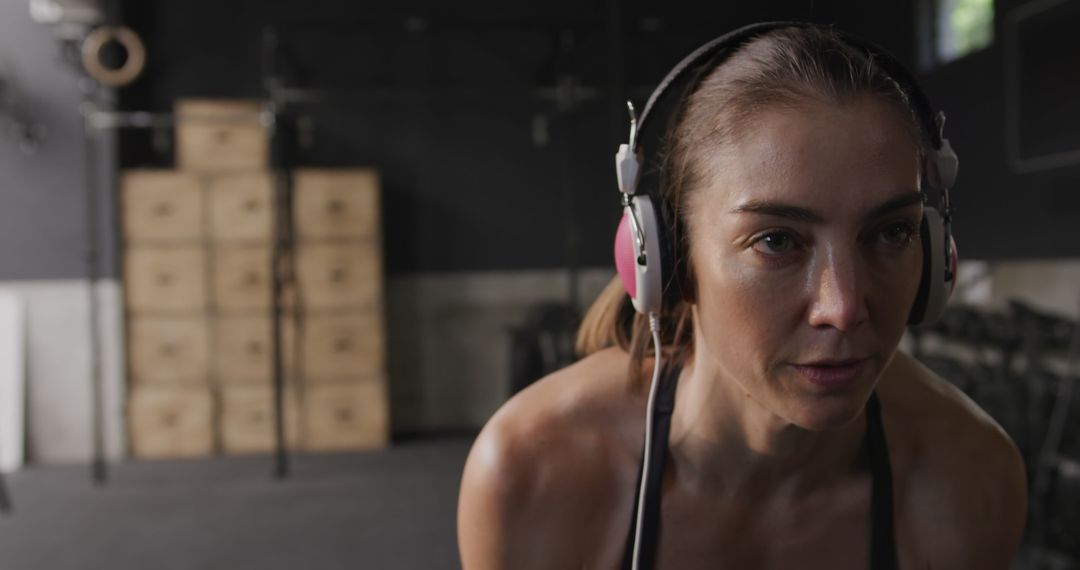 Dedicated Woman Exercising with Dumbbells in Gym