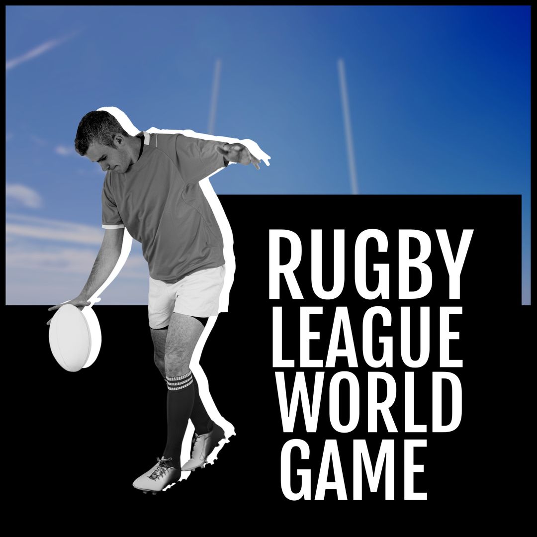 Rugby League World Game Digital Composite with Player and Ball - Download Free Stock Templates Pikwizard.com