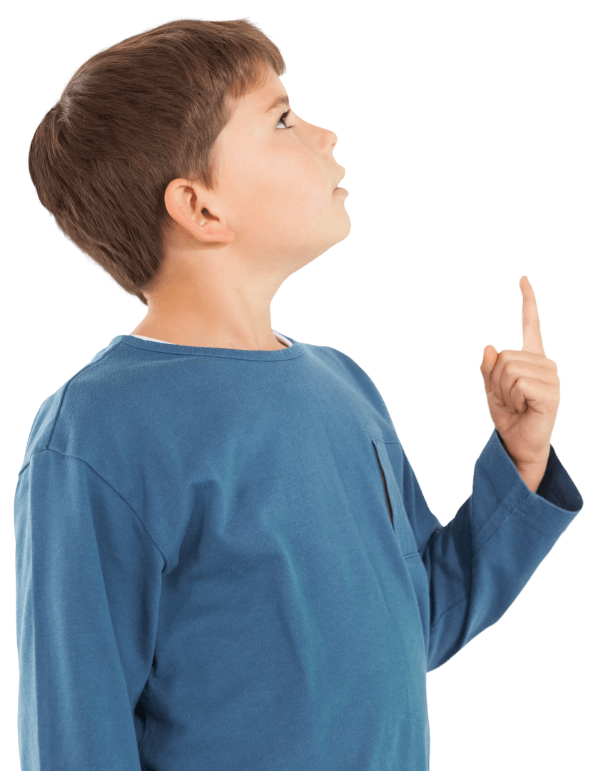 Surprised Caucasian Boy Pointing Up Isolated on Transparent Background