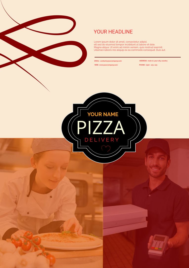 Pizza Delivery Service Promotion with Chef and Delivery Person - Download Free Stock Templates Pikwizard.com