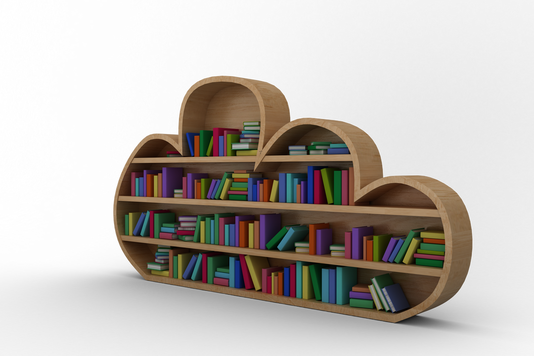 Colorful Books on Cloud Shaped Transparent Bookshelves - Download Free Stock Images Pikwizard.com