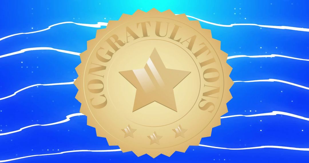 Congratulations Badge on Vibrant Blue Patterned Background