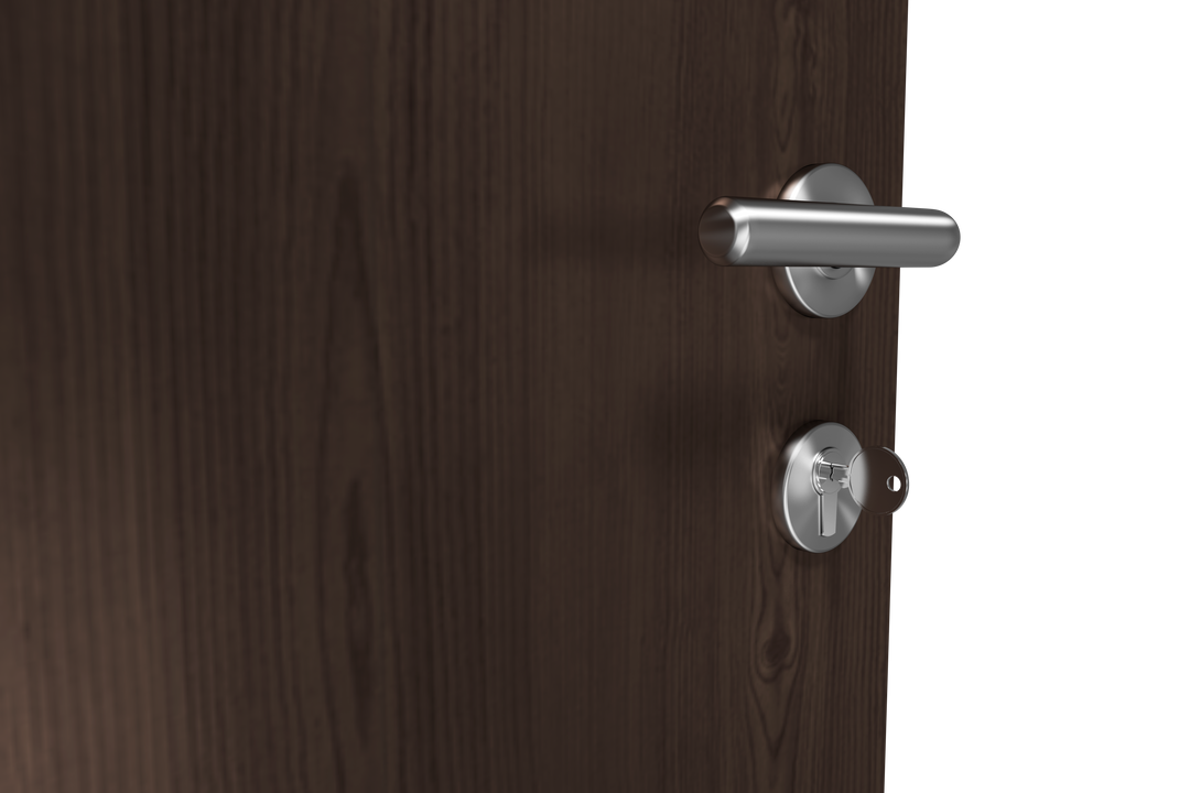 Closeup of Brown Wooden Door with Metal Handle and Key in Lock Transparent - Download Free Stock Images Pikwizard.com