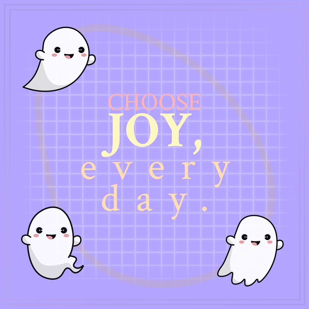 Cheerful Ghosts with Motivational Message on Purple Backdrop