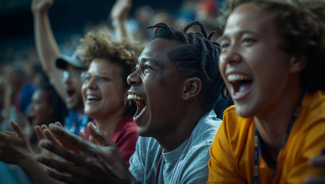 Joyful Fans Cheering at Live Stadium Sports Event with Enthusiasm