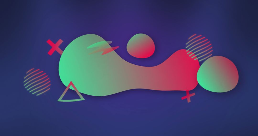 Vibrant Abstract Composition with Gradient Shapes on Deep Blue Background