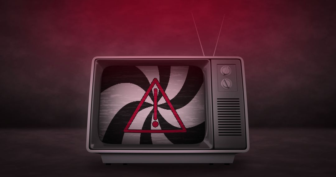 Retro TV with Warning Symbol and Spiral Imagery - Free Images, Stock Photos and Pictures on Pikwizard.com