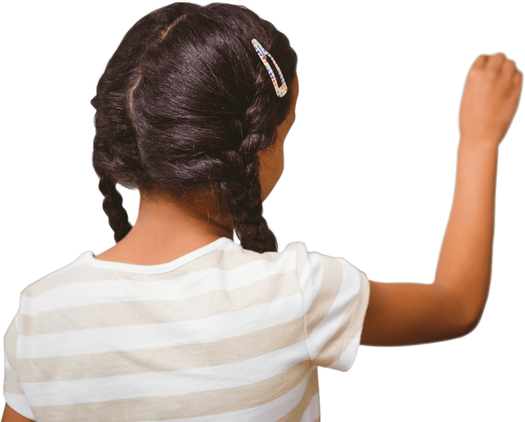 Rear View of Little Girl Writing on Transparent Background