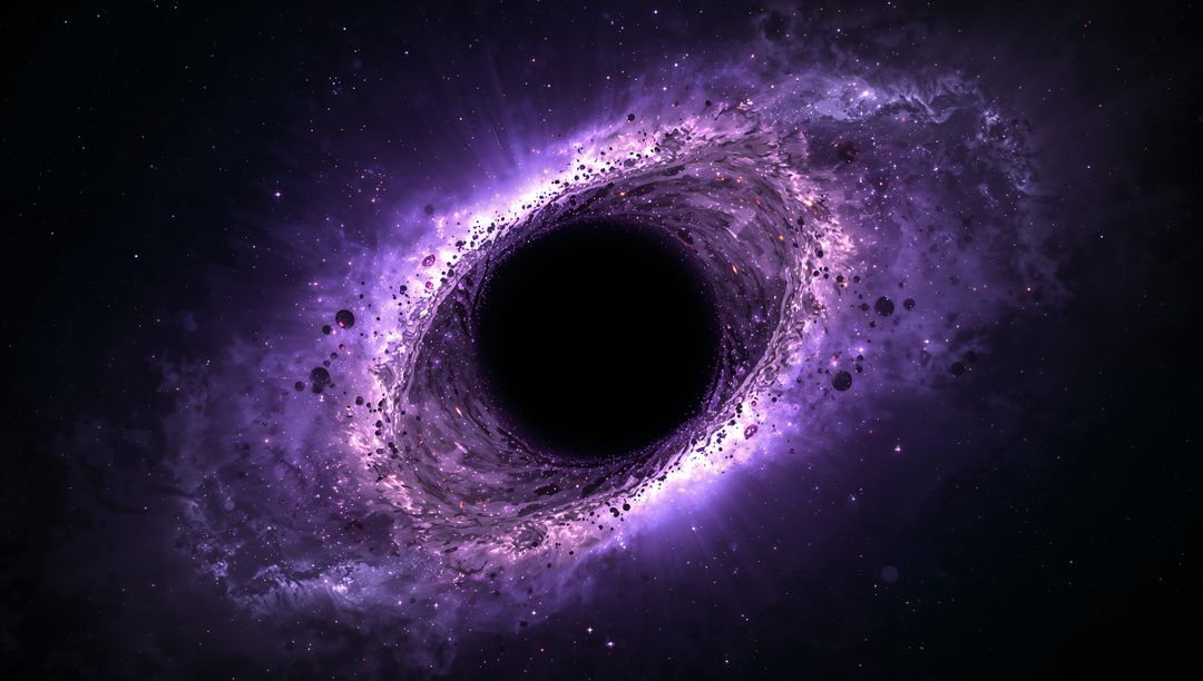 Vivid Black Hole with Radiant Purple Accretion Disk in Deep Space