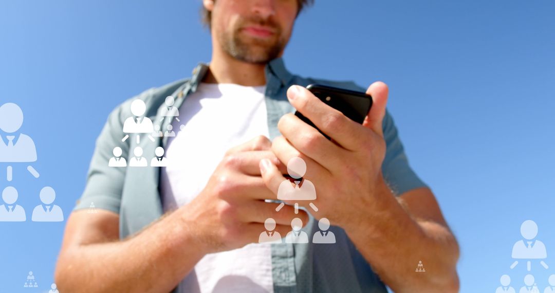 Man Engaging with Global Social Media via Smartphone