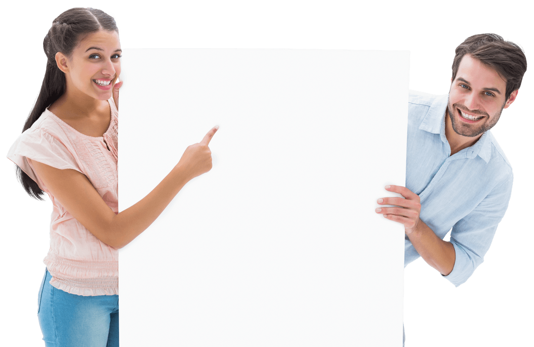 Smiling Couple Holding Blank Board with Transparent Background