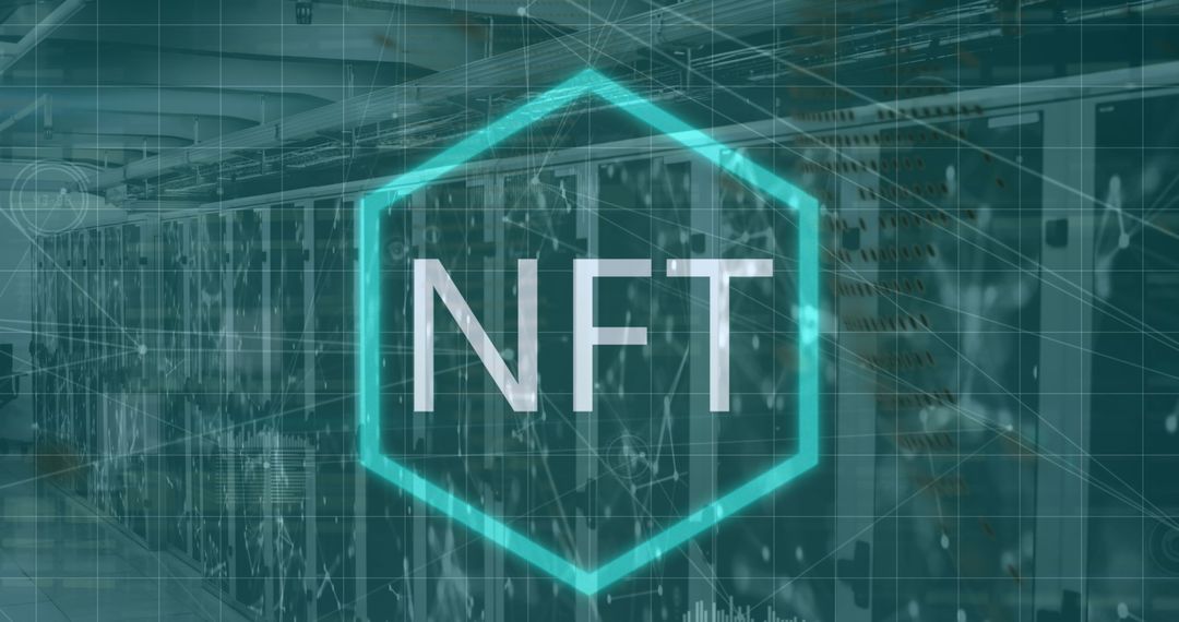 NFT Concept Over Data Center and Global Interface
