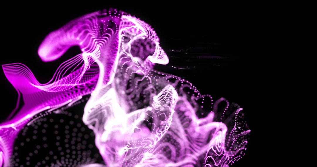 Neon Violet Wave Ribbons Dancing Through Digital Void with Luminous Particle Trails