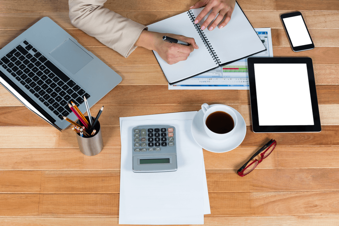Transparent Work Desk with Businesswoman's Writing Essentials