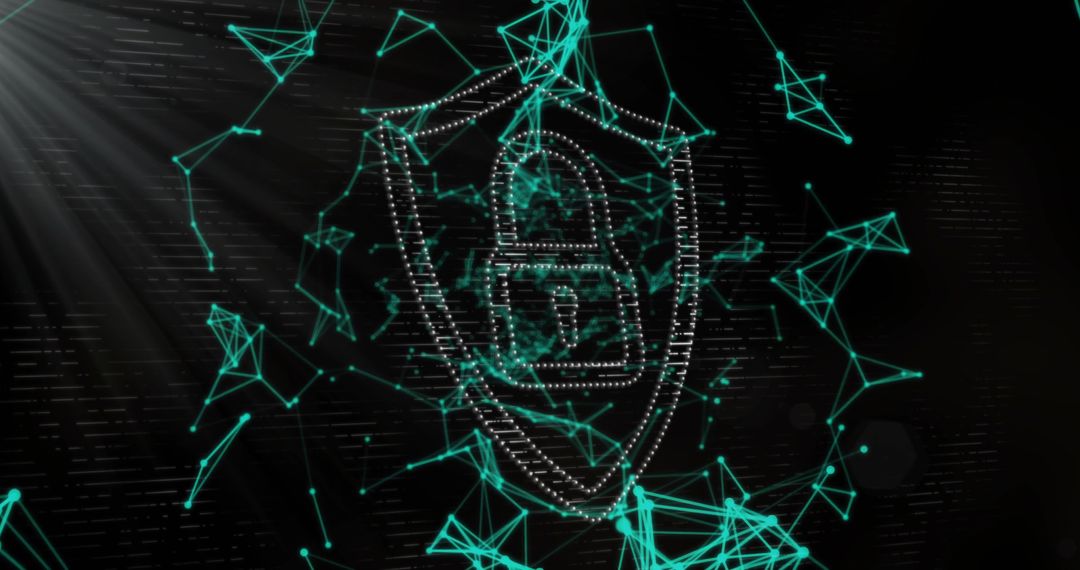 Digital Shield With Padlock Symbolizing Cybersecurity Over Data Grid