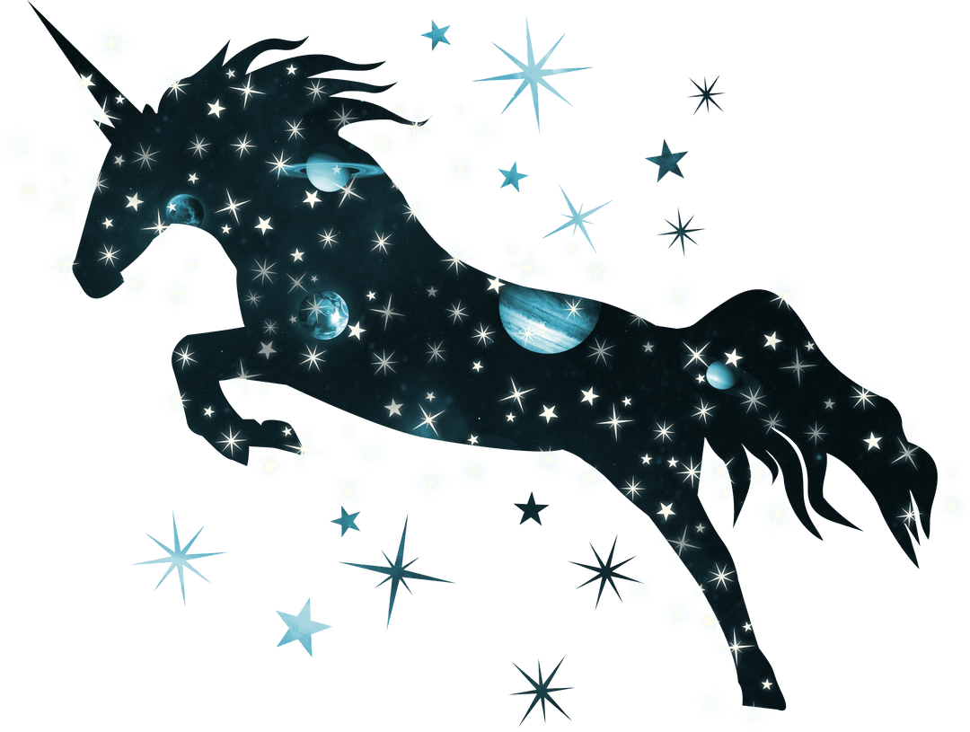 Magical Unicorn with Stars Silhouette on Transparent Background