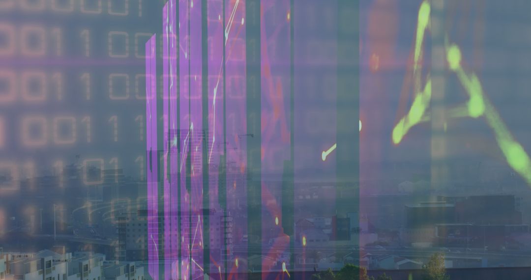 Futuristic Digital Overlay on Urban Cityscape