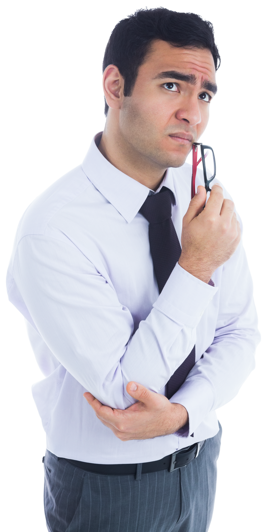 Thoughtful Businessman on Transparent Background Holding Red Pen - Download Free Stock Images Pikwizard.com