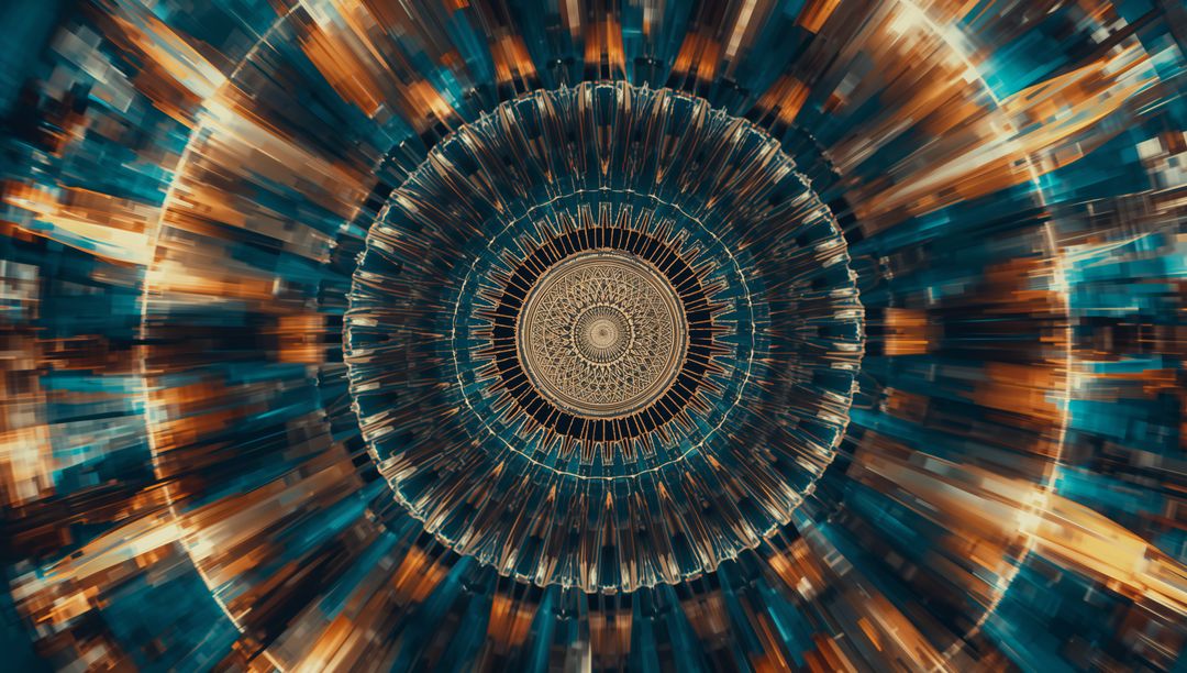 Abstract Geometric Mandala with Radial Light Streaks