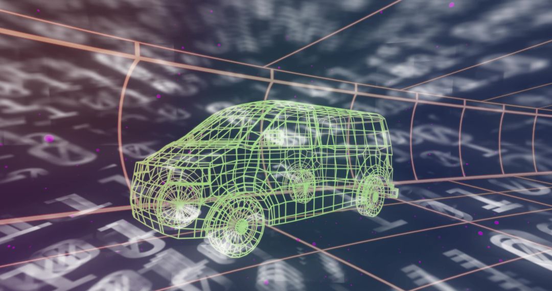 Futuristic 3D Wireframe Van in Digital Grid