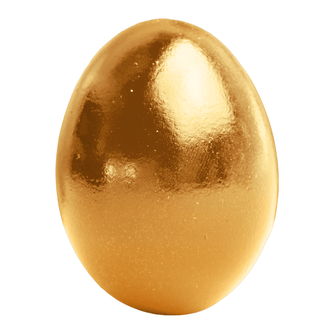 Golden Easter Egg on Transparent Background with Reflection