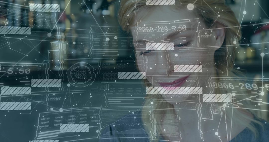 Female Data Analyst Engaging with Futuristic Holographic Interface