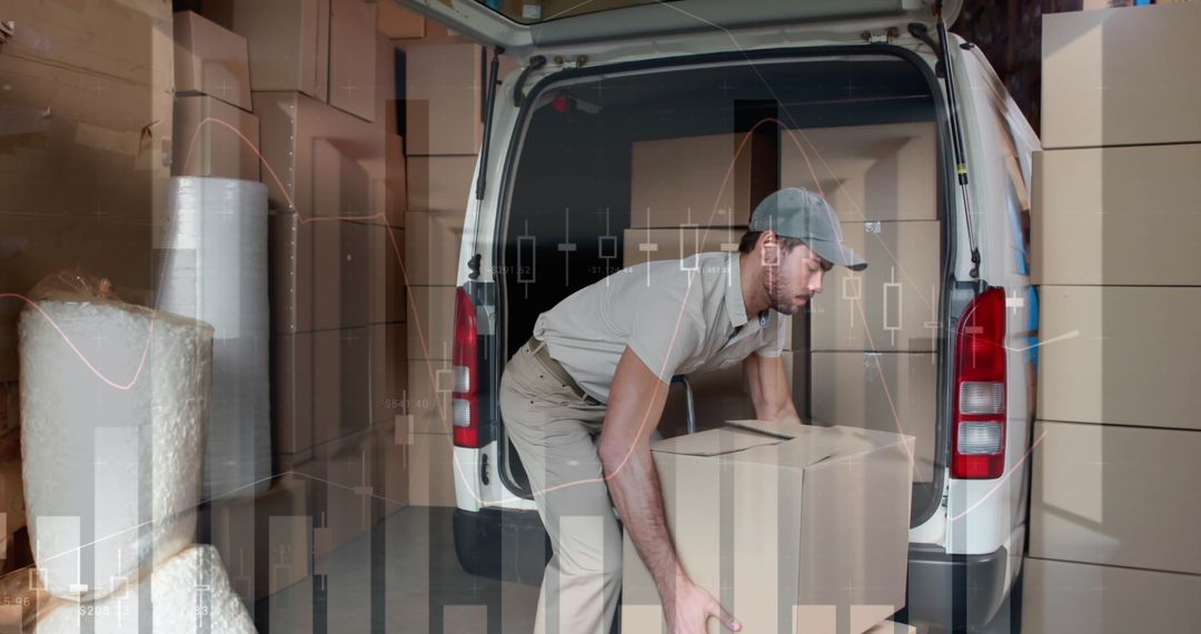 Courier Loading Boxes with Financial Graph Overlay