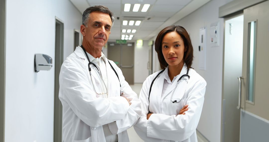 Confident Medical Professionals Standing in Hospital Corridor - Free Images, Stock Photos and Pictures on Pikwizard.com