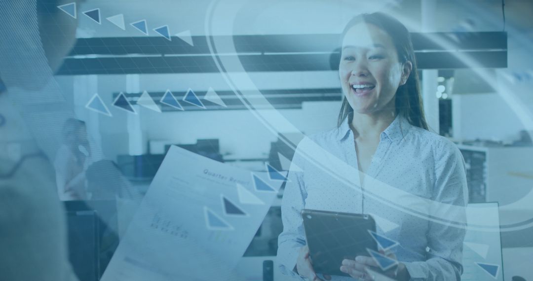 Korean Businesswoman in Modern Office with Digital Interface