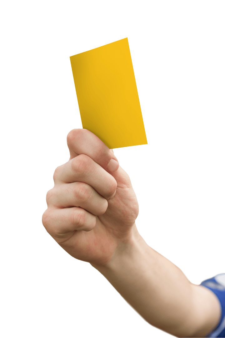 Transparent Yellow Card Held by Referee Hand Gesture Symbol