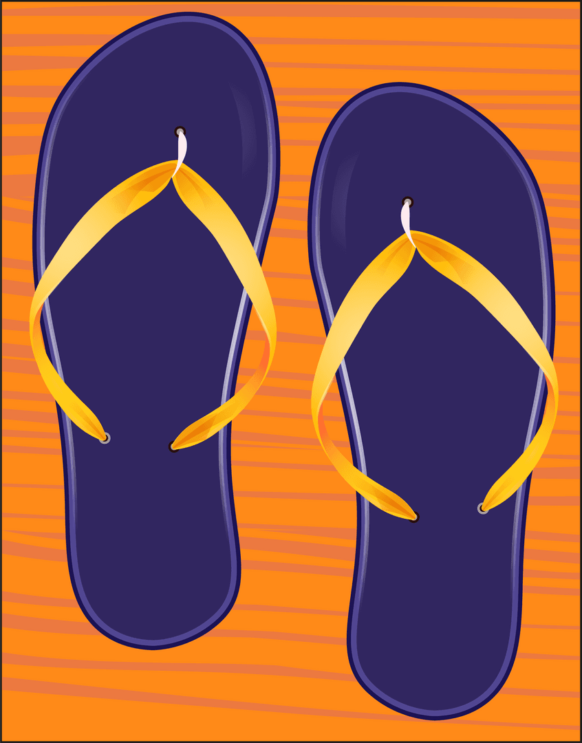 Navy Blue Flip-Flops with Yellow Straps on Transparent Background
