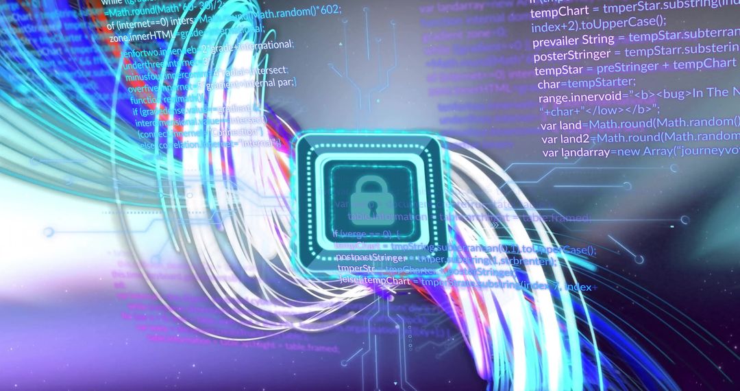 Digital Padlock Icon Among Dynamic Data Streams