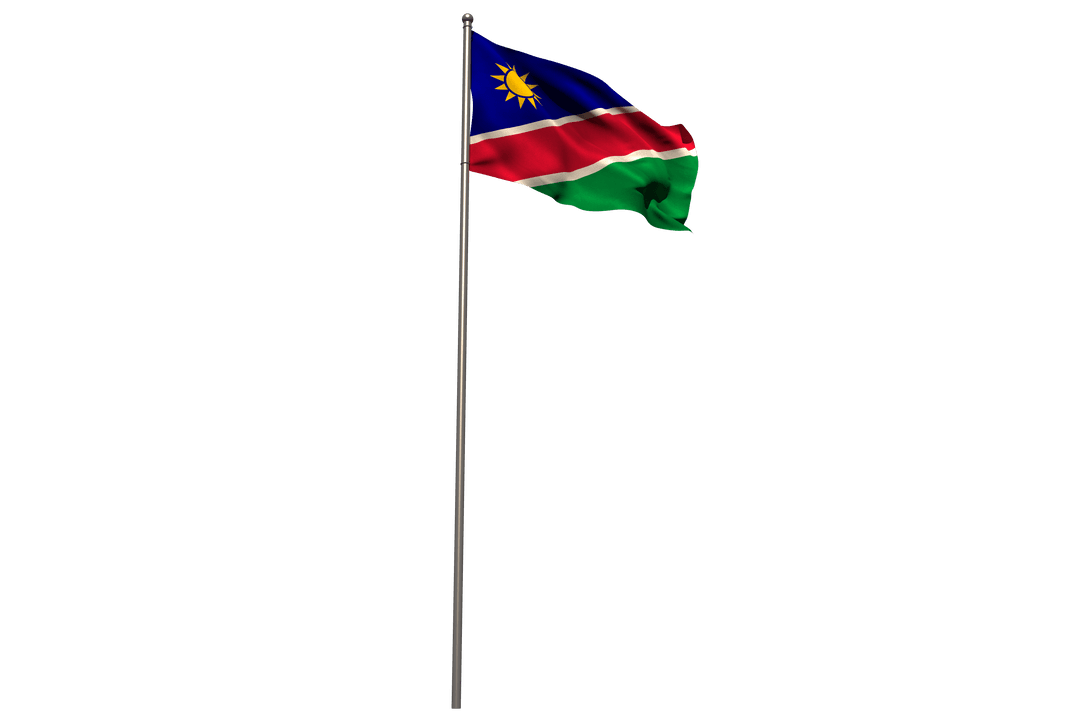 Transparent Background Waving Namibia Flag with Flagpole