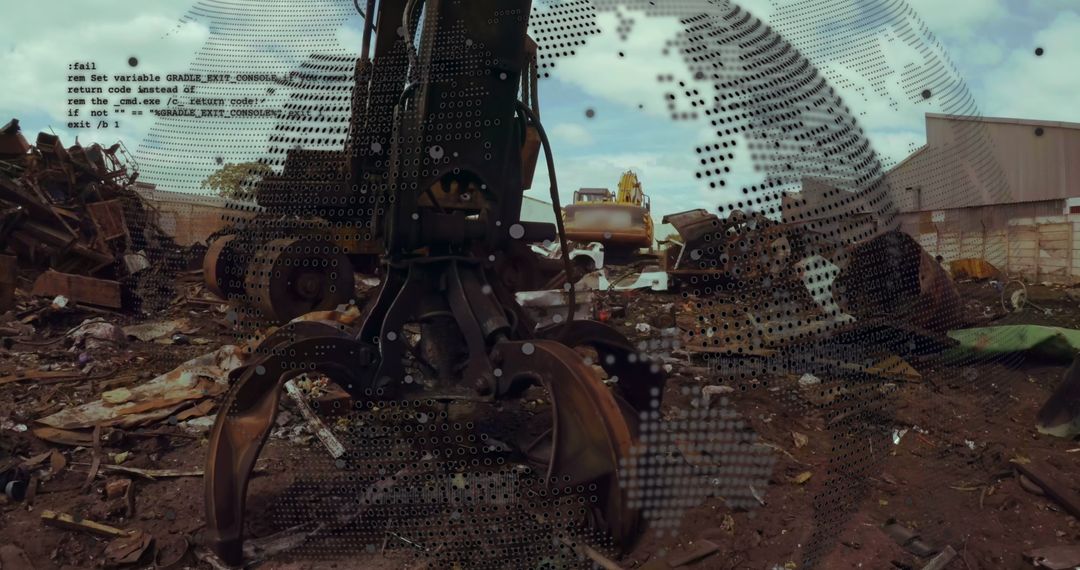Scrapyard with Global Data Overlay Representing Recycling Industry