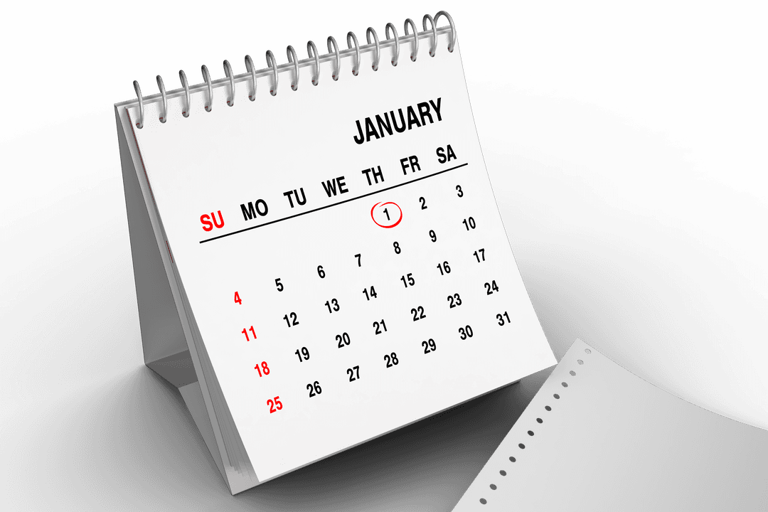 Transparent Background 1 January Desk Calendar Illustration