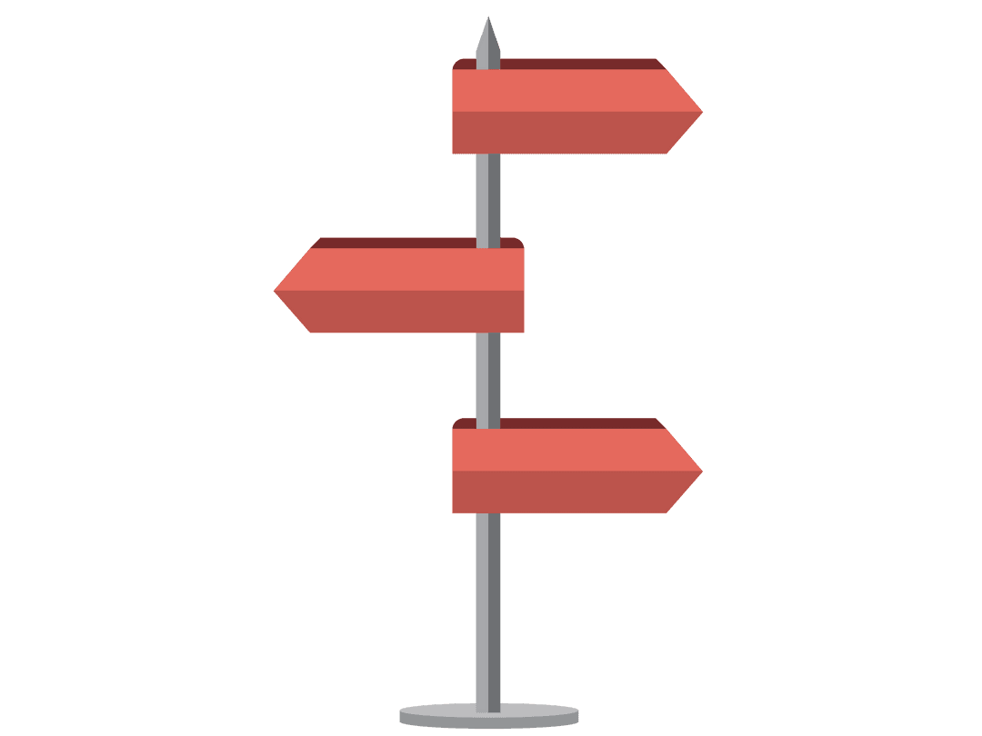 Directional Sign with Red Arrows on Transparent Background