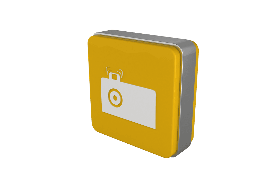 Isolated Yellow Cube with Camera Icon on Transparent Background