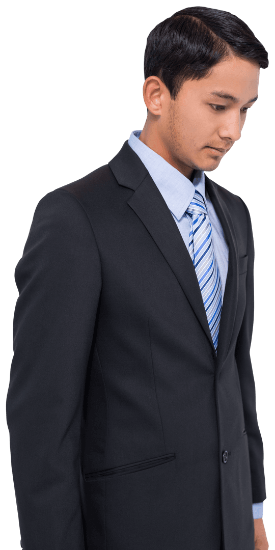 Transparent Businessman Looking Down in Thoughtful Pose Isolated