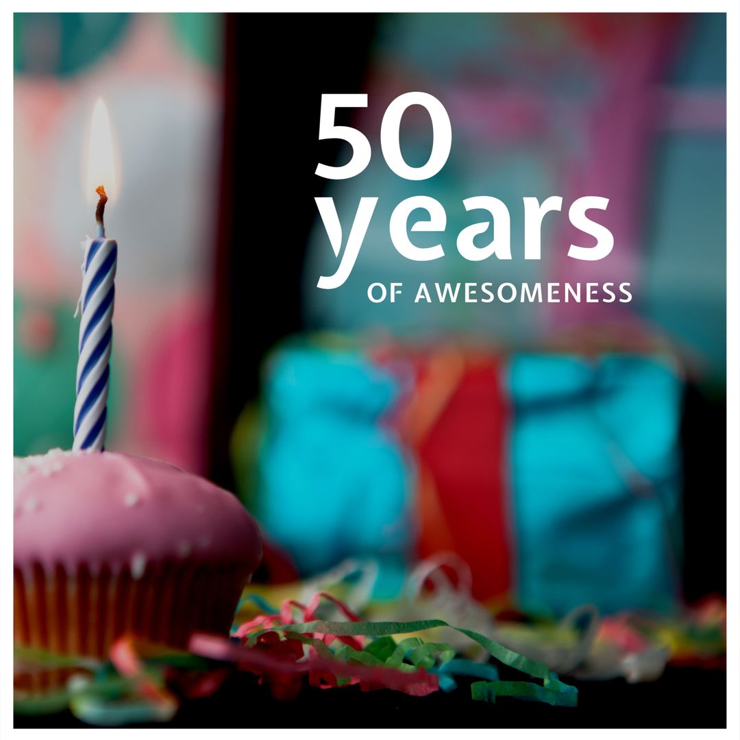 Celebrating 50th Birthday with Cupcake and Candle - Download Free Stock Templates Pikwizard.com