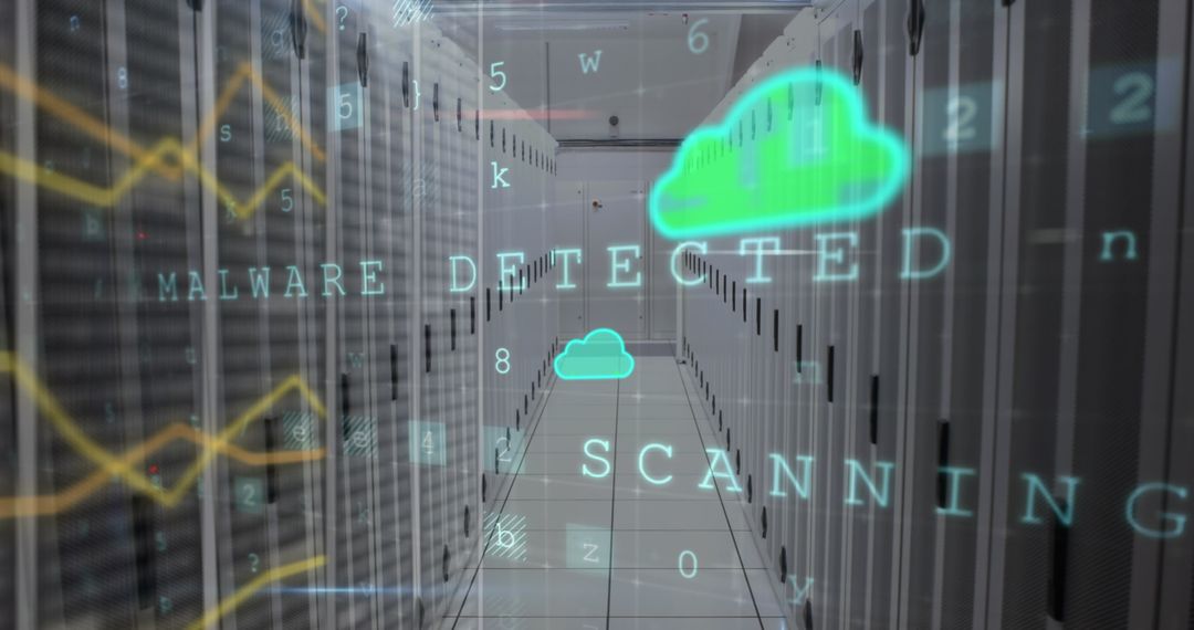 Digital Cloud Icon with Data Processing in Server Room