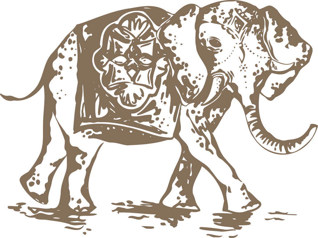 Stylized Elephant with Decorative Cloth and Transparent Background