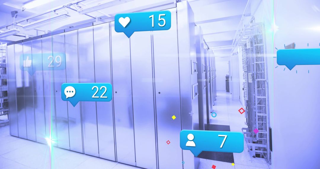 Futuristic Data Center with Social Media Engagement Elements