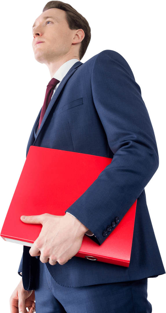 Confident Businessman Holding Red Folder Transparent Background