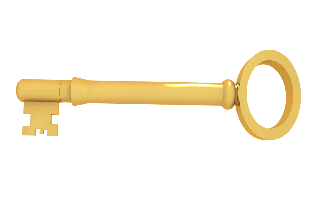 Transparent Golden Key Illustration on Isolated Background